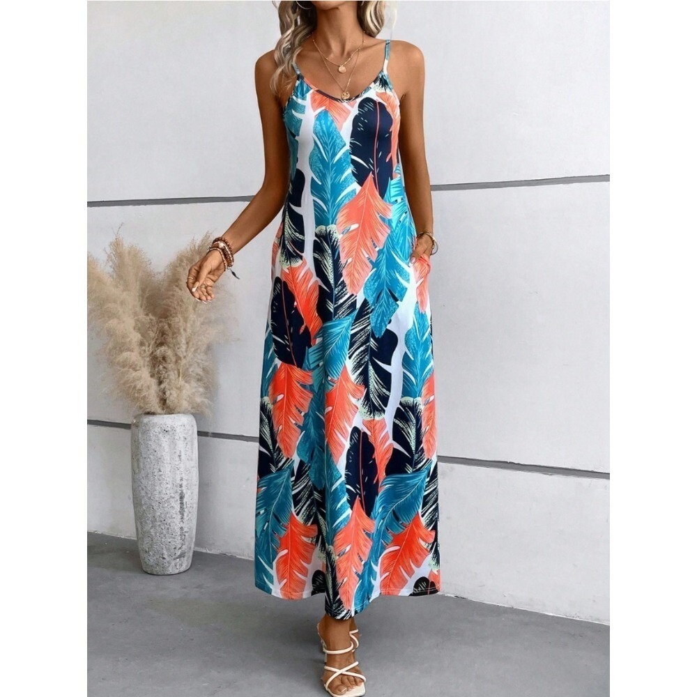 Camdoria Maxi Dress Tropical‎ Print Sleeveless Vacation Summer Dress XXL NWT - Picture 2 of 9